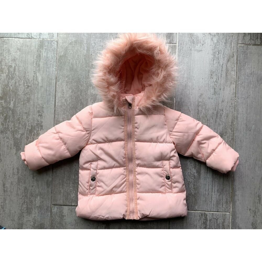 JESSICA SIMPSON Pink Baby Girls Faux Fur Hooded Puffer Jacket Coat Warm 12M 12 M